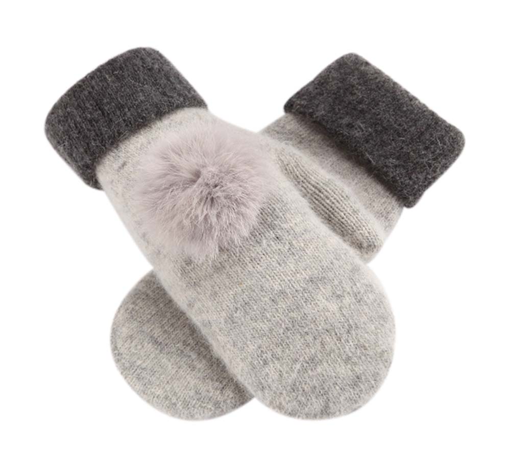 PS-CLO2474963011-SUE00542 Womens Mittens Wool Knit Lovely Warm Full-Finger Winter Gloves, Light Grey -  Panda Superstore