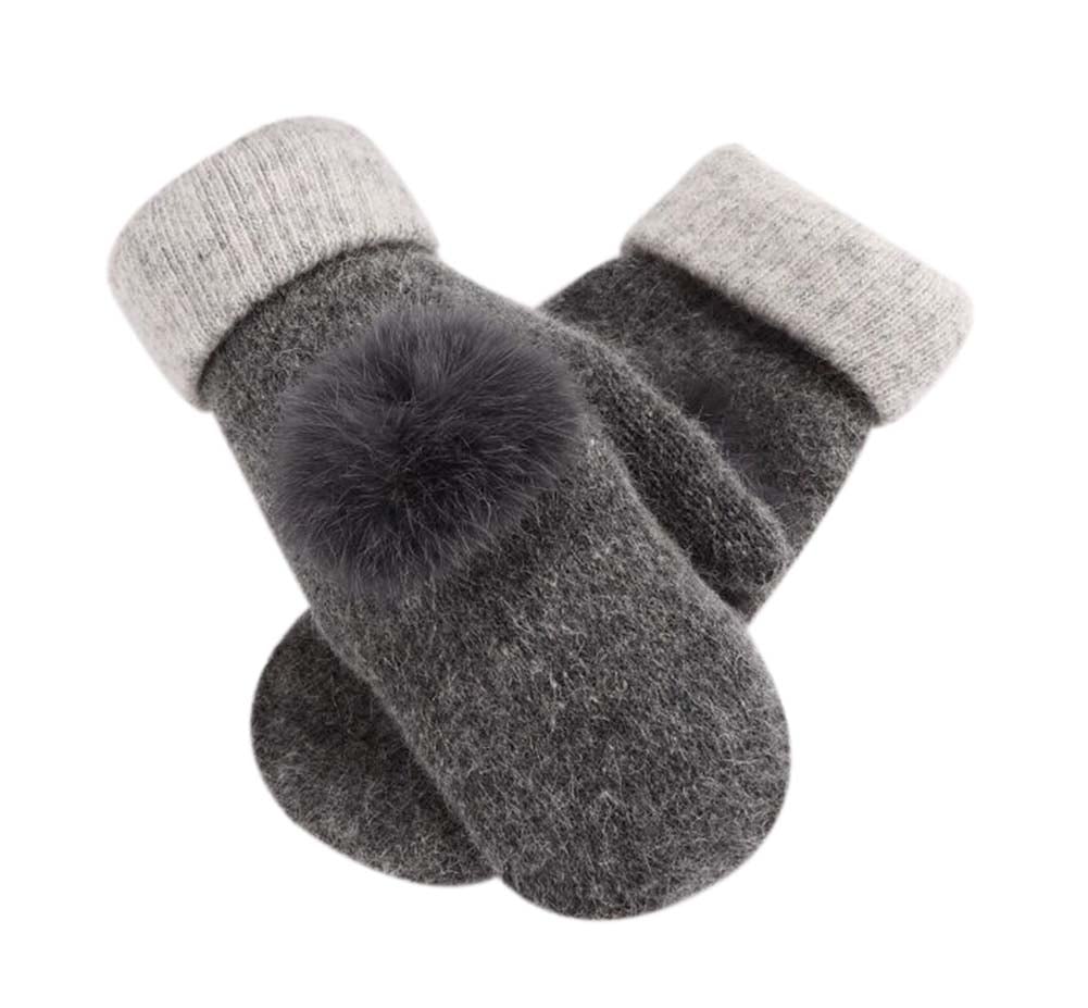 PS-CLO2474963011-SUE00543 Womens Mittens Wool Knit Lovely Warm Full-Finger Winter Gloves, Grey -  Panda Superstore