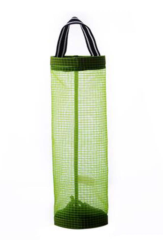 Wall Mount Transparent Grid Plastic Bag Holder, Green - Set of 2