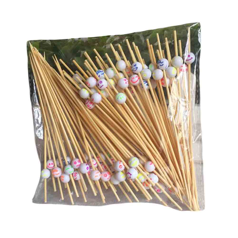 Disposable Bamboo Fruit Cocktail Picks - Smiling Face - 200 Piece