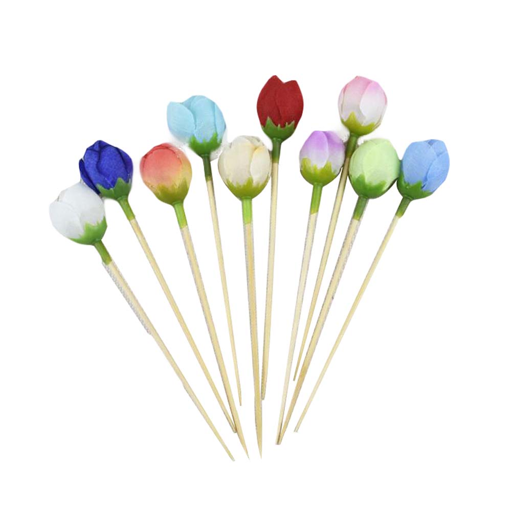Disposable Bamboo Rose Fruit Cocktail Picks - 50 Piece