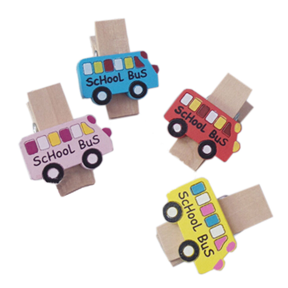 Stylish School Bus Wooden Binder Clips
