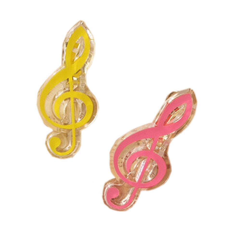 Lovely Musical Note Plastic Binder Clips, Pink & Yellow - Set of 2