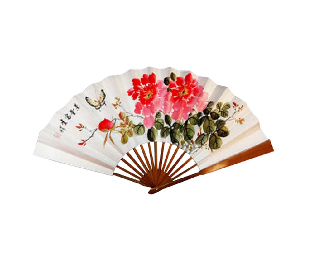 Chinese Hand Held Folding Fans, White - 60 x 33 cm