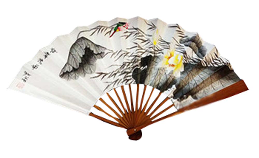 Chinese Hand Held Folding Fans, White - 60 x 33 cm
