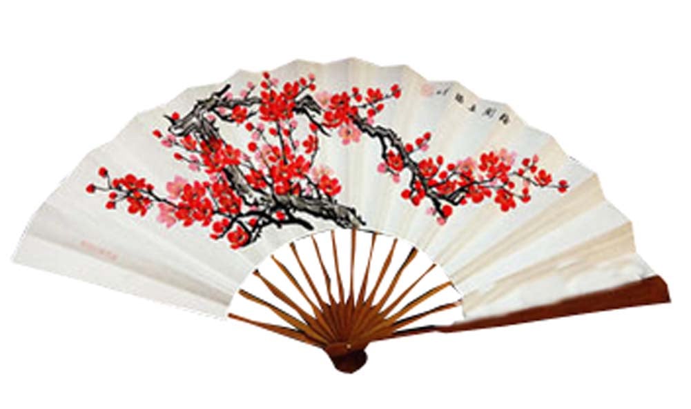 Chinese Hand Held Folding Fans, White - 60 x 33 cm
