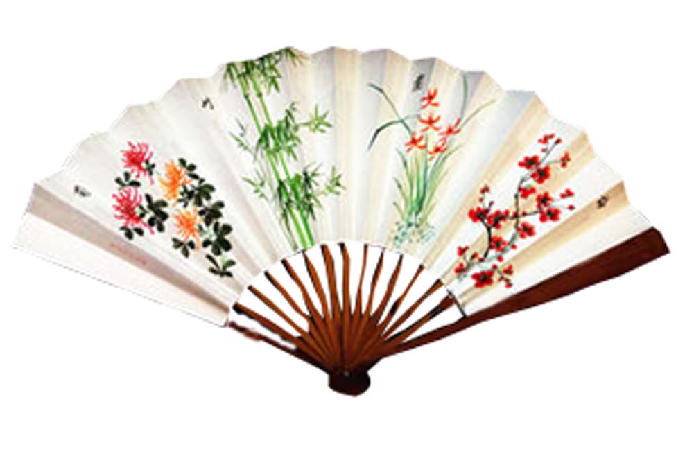 Chinese Hand Held Folding Fans, White - 60 x 33 cm