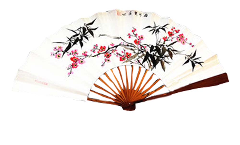 Chinese Hand Held Folding Fans, White - 60 x 33 cm