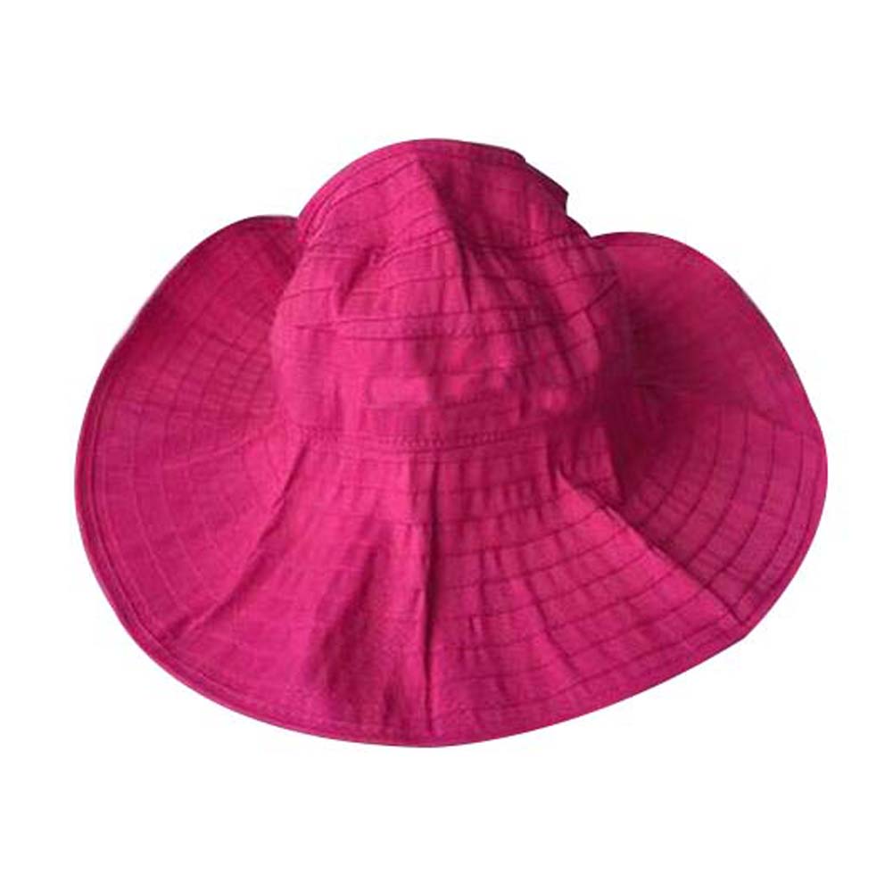 Womens Fashion Wide Brim Reversible Beach Packable Summer Cap, Rose & Red