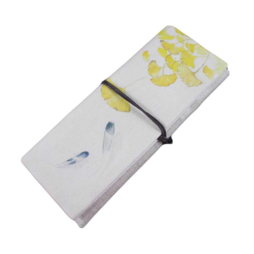 PS-OFF12901041-DORIS00174 Ginkgo Roll up Pencil Case Cosmetic Pencil Pouch Canvas Pen Case Purse Bag