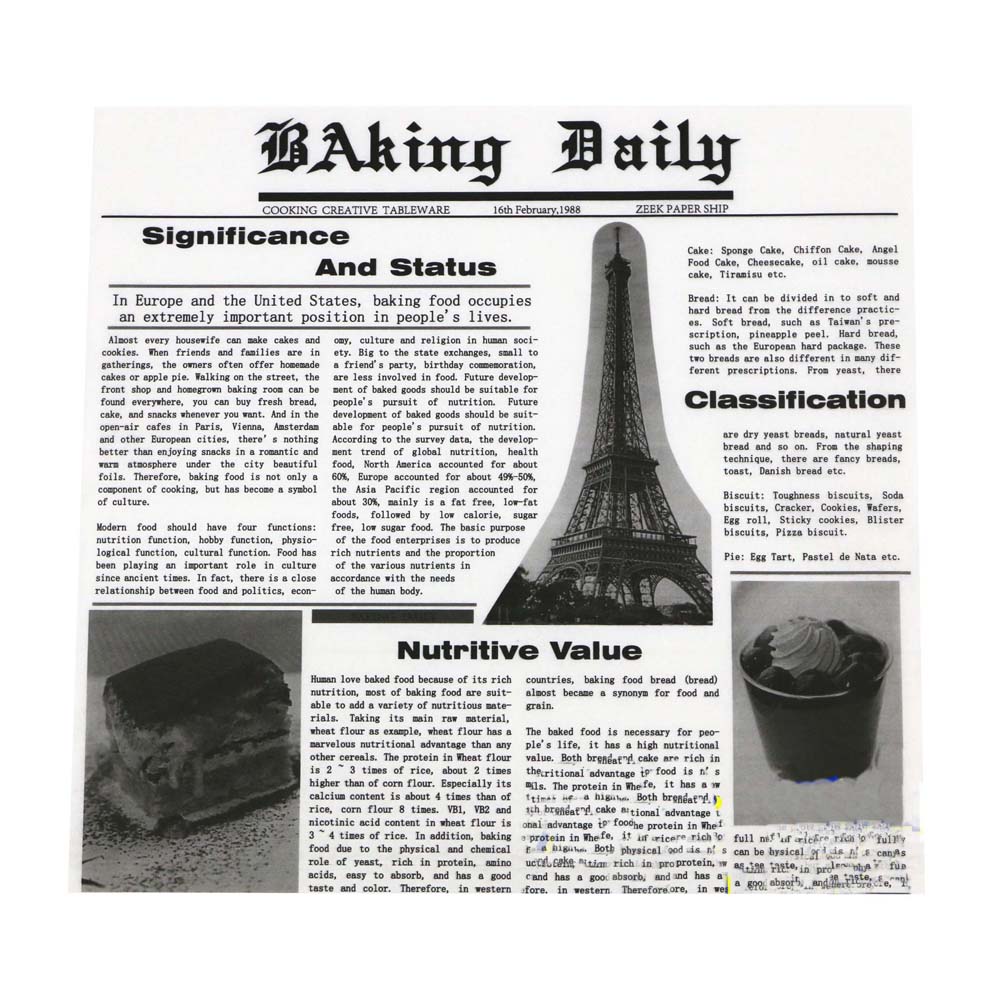 Newspaper Grease-Proof Baking Hamburger Wax Papers - 200 Piece