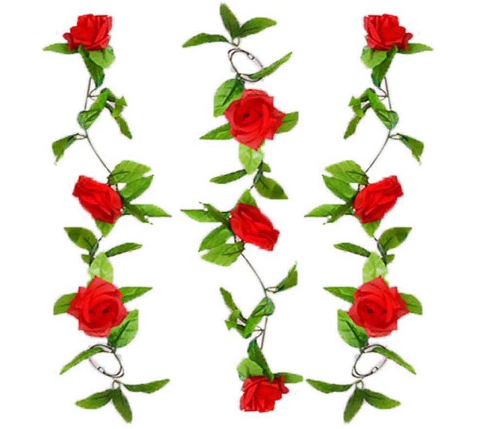 Artificial Vines Fake Flower Decor for Home & Wedding & Party, Red - Set of 3