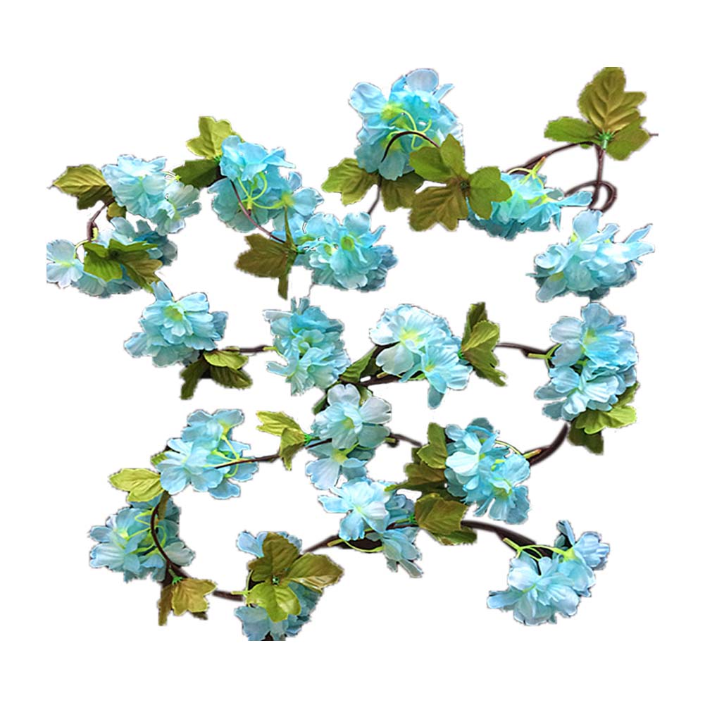Artificial Vines Fake Flowers Sakura Blue Cherry Blossoms Decoration