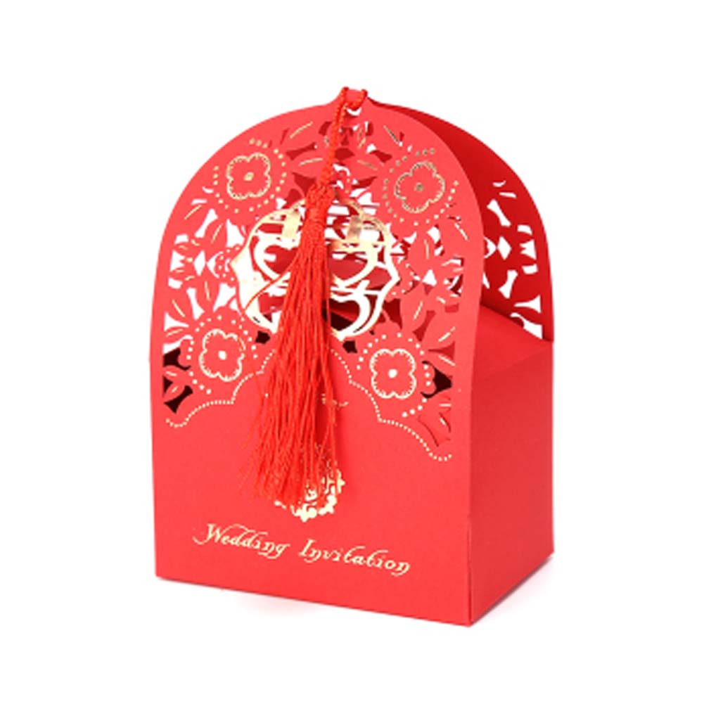 Picture of Panda Superstore PS-HOM13761871-SUE02607 Laser Cut Gift Decorative Chinese Style Wedding Candy Paper Boxes, Red - 10 Piece