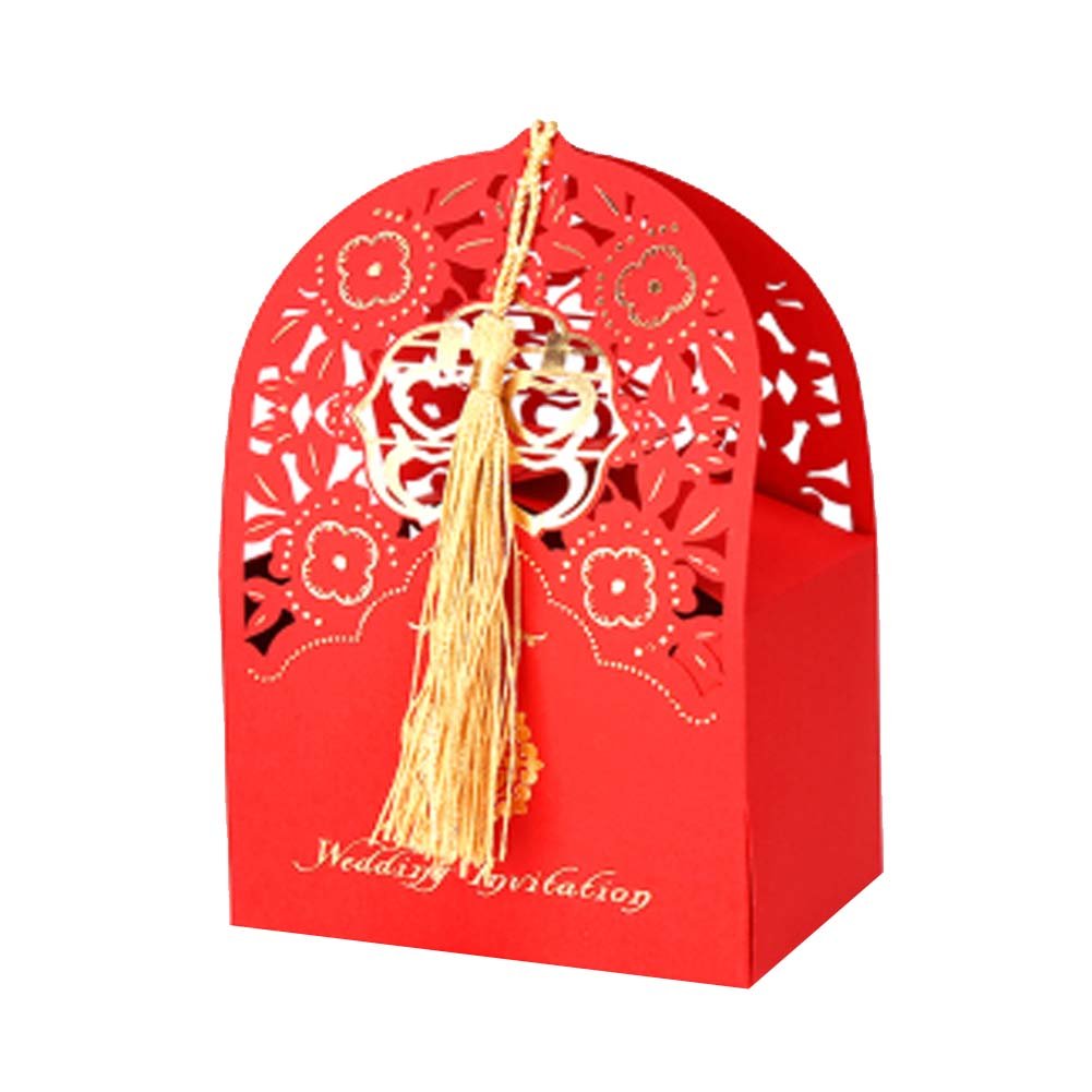 Picture of Panda Superstore PS-HOM13761871-SUE02608 Laser Cut Favor Chinese Wedding Small Candy Box Paper Gift Decorative Boxes, Red - 10 Piece