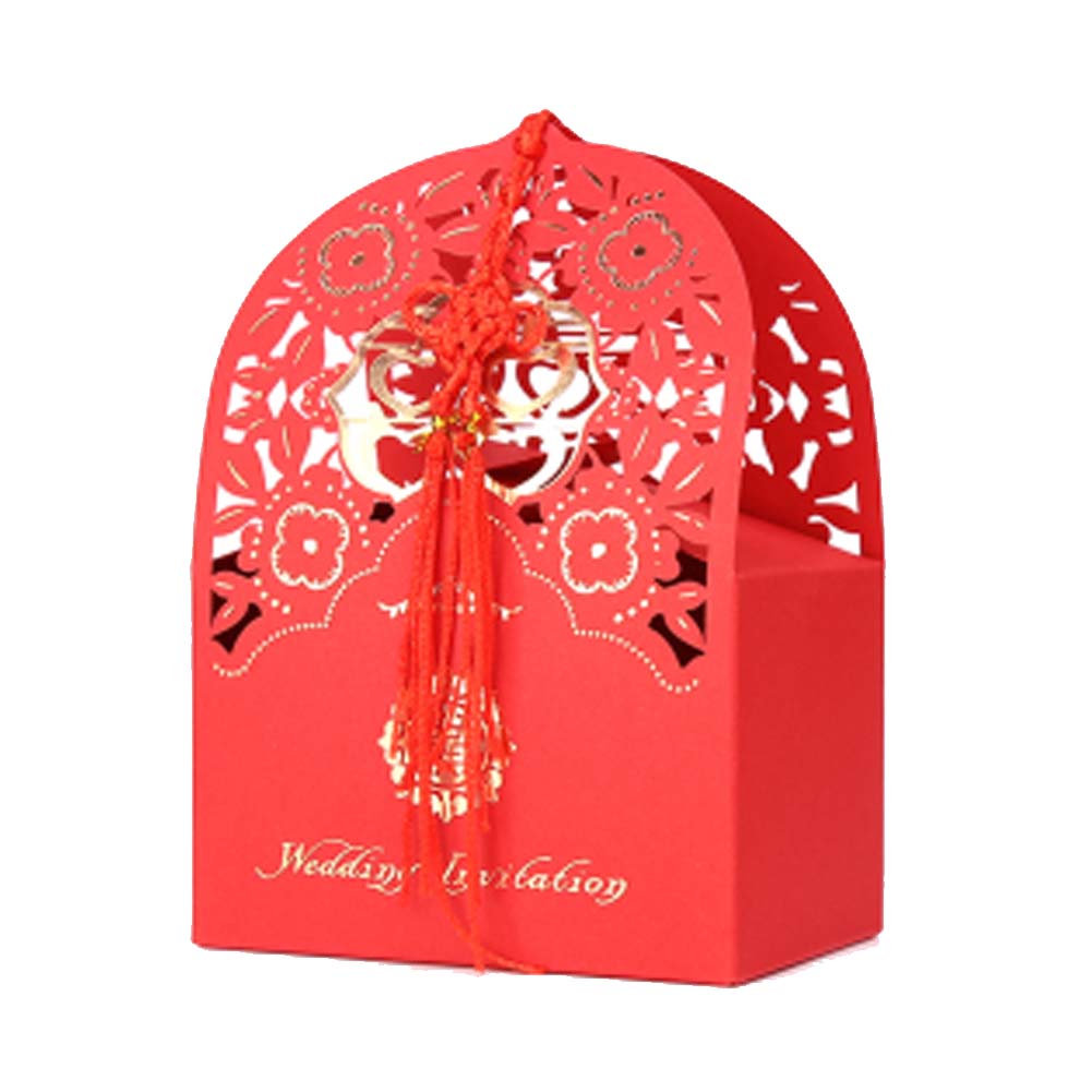 Picture of Panda Superstore PS-HOM13761871-SUE02609 Laser Cut Chinese Style Box Double Happiness Party Favor Paper Box, Red - 10 Piece