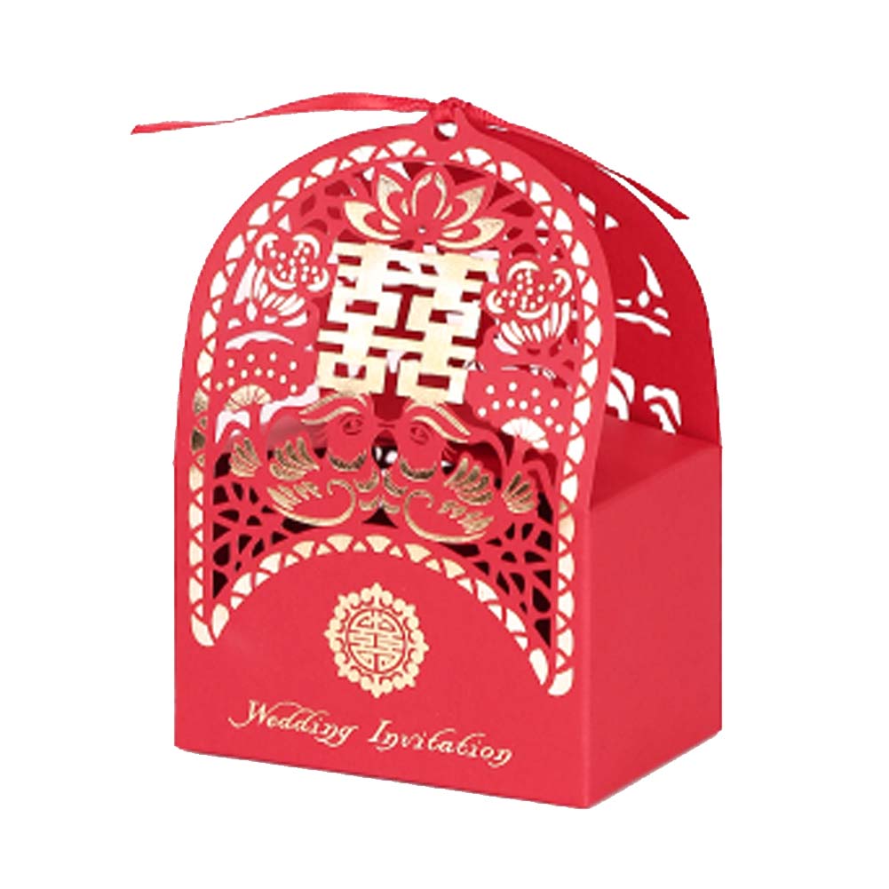 Picture of Panda Superstore PS-HOM13761871-SUE02611 Laser Cut Chinese Style Wedding Classical Wedding Candy Boxes Favor Gift Box, Red - 10 Piece