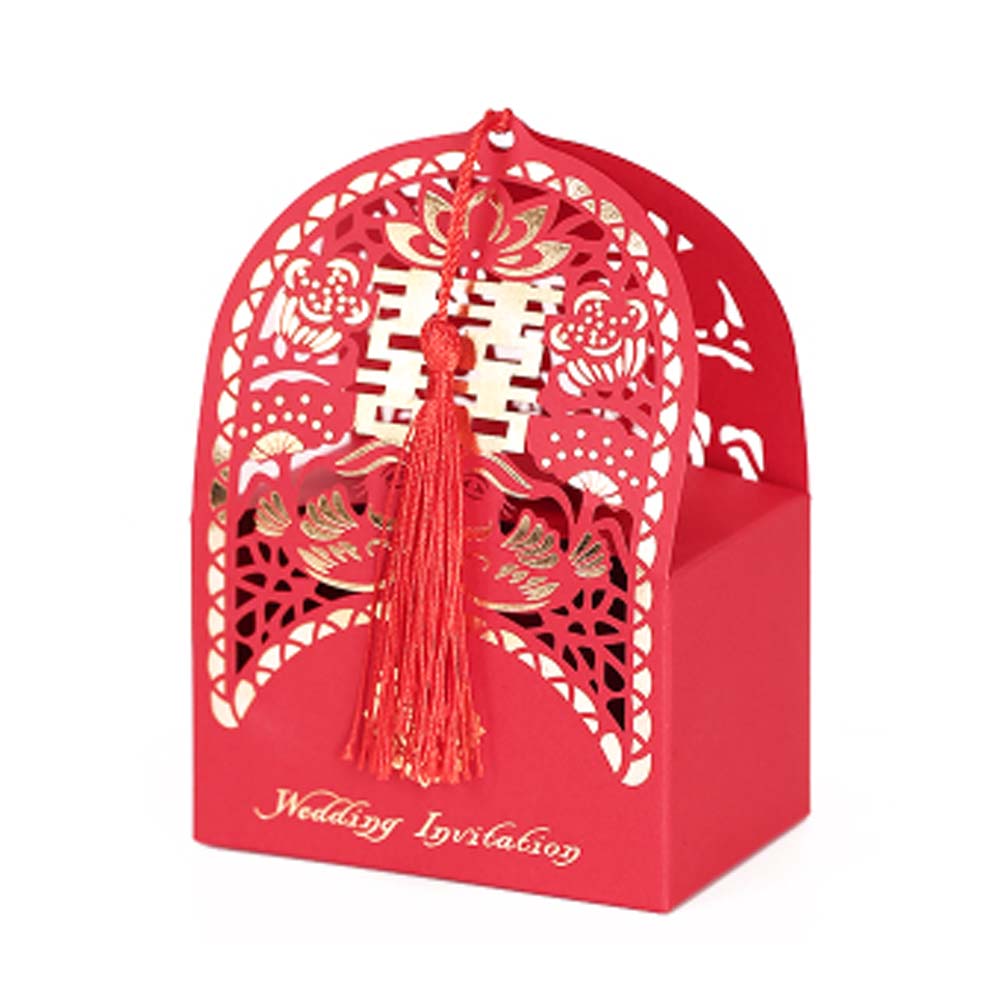 Picture of Panda Superstore PS-HOM13761871-SUE02612 Laser Cut Chinese Style Wedding Sweet Wedding Candy Box Paper Chocolate Gift Boxes, Red - 10 Piece