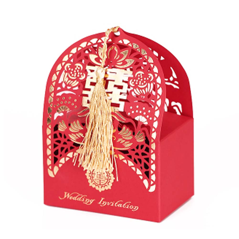 Picture of Panda Superstore PS-HOM13761871-SUE02613 Laser Cut Chinese Style Wedding Candy Chinese Style Chocolate Box Candy Wrappers Holders, Red - 10 Piece