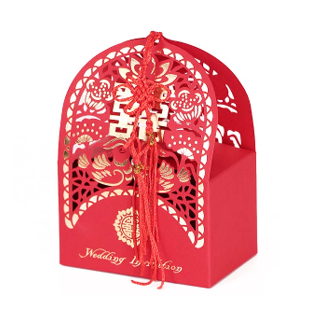 Picture of Panda Superstore PS-HOM13761871-SUE02614 Laser Cut Chinese Style Wedding Bridal Favor Gift Candy Boxes Case Party Table Decor, Red - 10 Piece