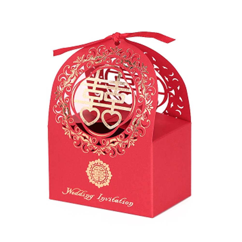 Picture of Panda Superstore PS-HOM13761871-SUE02616 Laser Cut Chinese Style Wedding Sweet Party Favor Decorative Treats Boxes, Red - 10 Piece