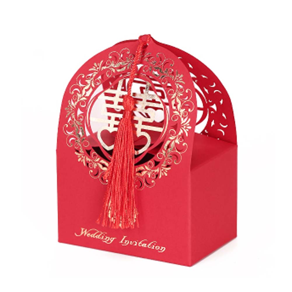 Picture of Panda Superstore PS-HOM13761871-SUE02617 Laser Cut Chinese Style Wedding Bridal Shower Wedding Party Favors Candy Gift Box, Red - 10 Piece