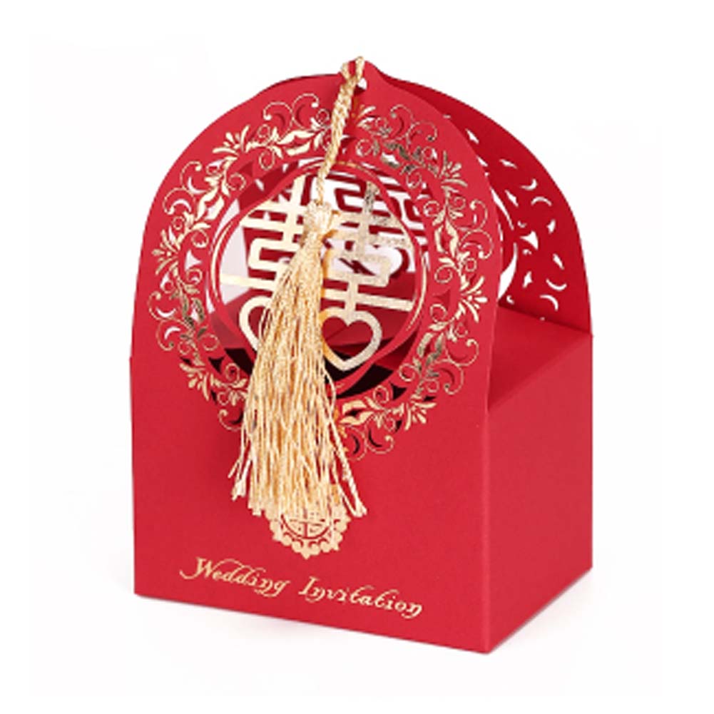 Picture of Panda Superstore PS-HOM13761871-SUE02618 Laser Cut Chinese Style Wedding Party Candy Box Chocolate Box Kit, Red - 10 Piece