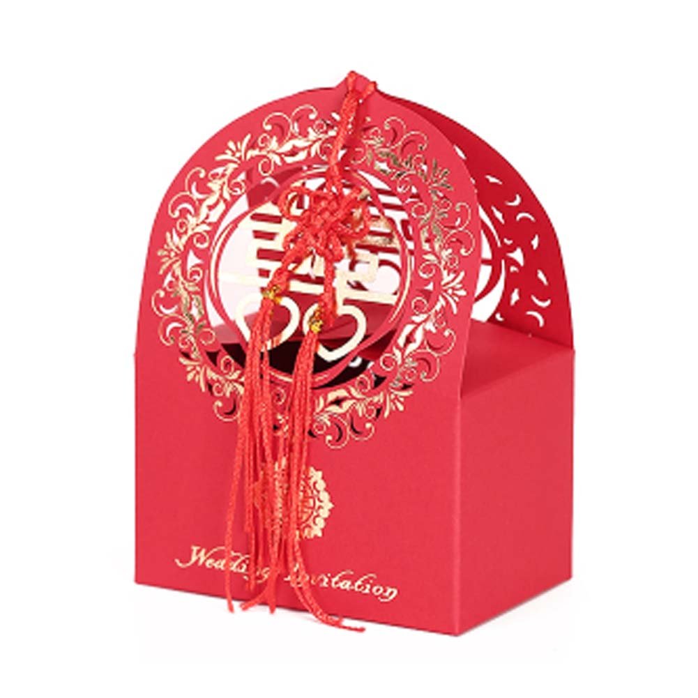 Picture of Panda Superstore PS-HOM13761871-SUE02619 Laser Cut Chinese Style Gift Decorative Wedding Candy Box Paper Boxes Party, Red - 10 Piece