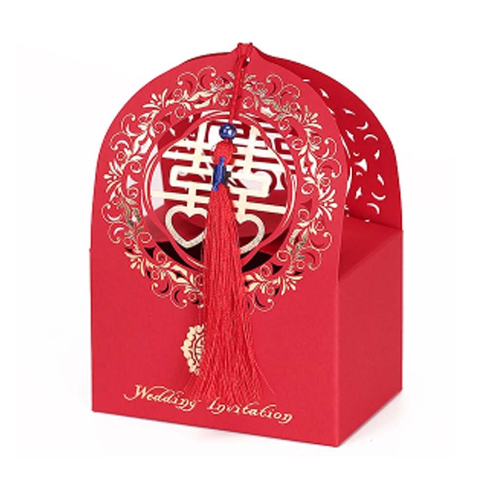 Picture of Panda Superstore PS-HOM13761871-SUE02620 Laser Cut Chinese Style Decorative Treats Cookies Wedding Candy Box for Wedding Party, Red - 10 Piece