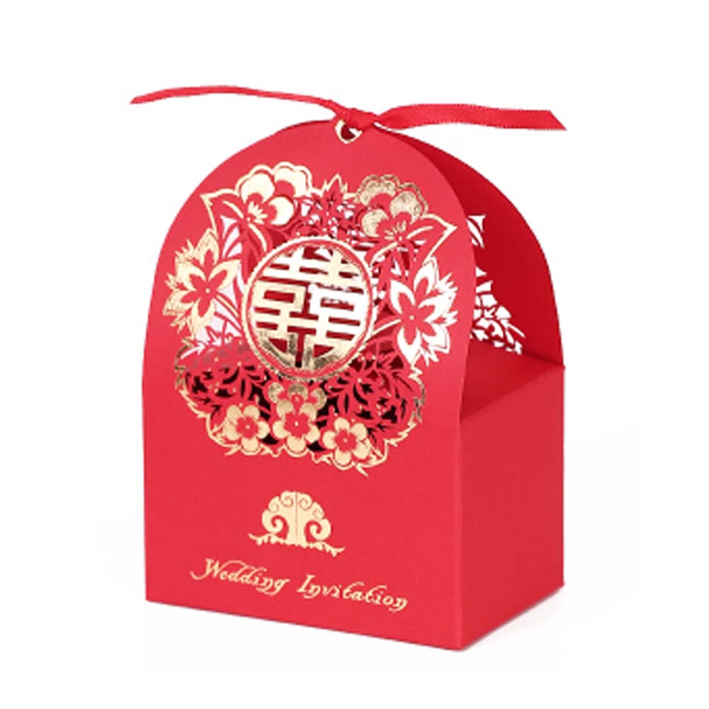 Picture of Panda Superstore PS-HOM13761871-SUE02621 Laser Cut Chinese Style Paper Gift Decorative Packages Paper Wedding Candy Boxes, Red - 10 Piece