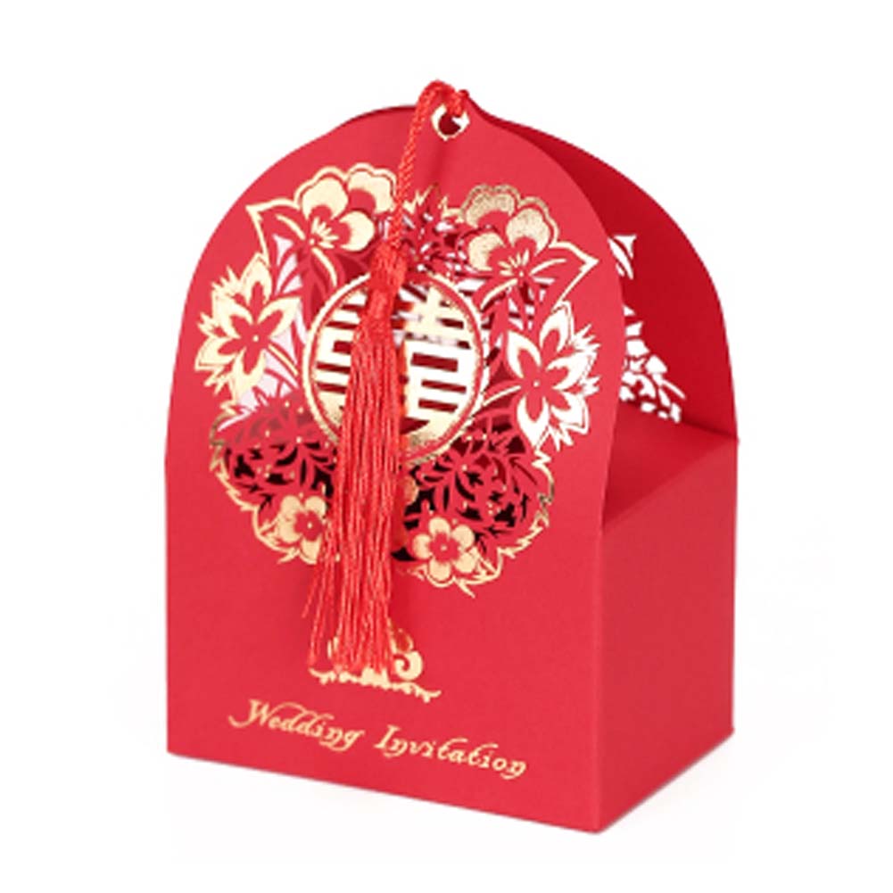 Picture of Panda Superstore PS-HOM13761871-SUE02622 Laser Cut Chinese Style Party Favor Chocolate Gift Decorative Wedding Candy Boxes, Red - 10 Piece