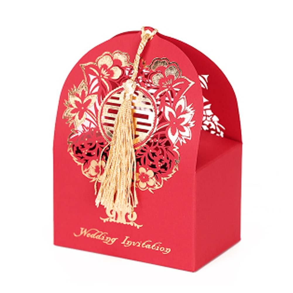 Picture of Panda Superstore PS-HOM13761871-SUE02623 Laser Cut Chinese Style Table Wedding Candy Box, Red - 10 Piece