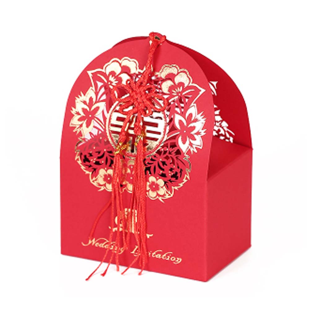 Picture of Panda Superstore PS-HOM13761871-SUE02624 Laser Cut Chinese Style Gift Red Table Candy Boxes Favor for Wedding, Red - 10 Piece