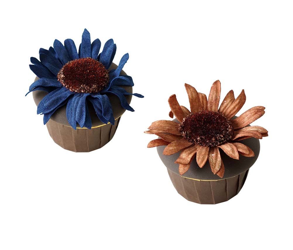 Flowers Fake Cupcake Inedible Artificial Display Decor Cake Model, B - Set of 2