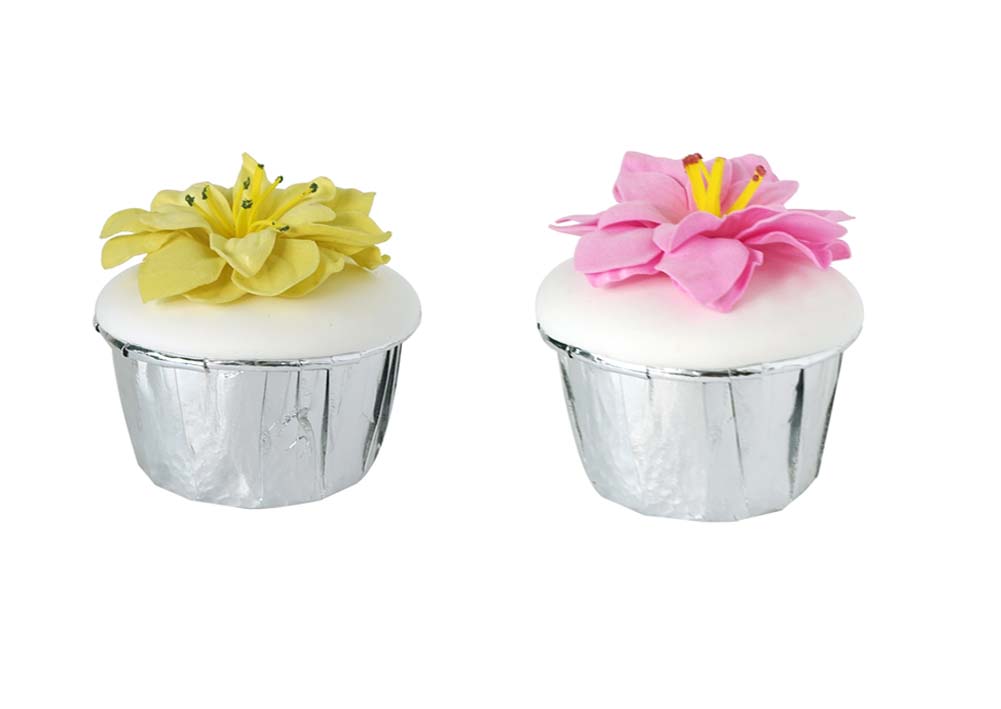 Flowers Fake Cupcake Inedible Artificial Display Decor Cake Model, D - Set of 2