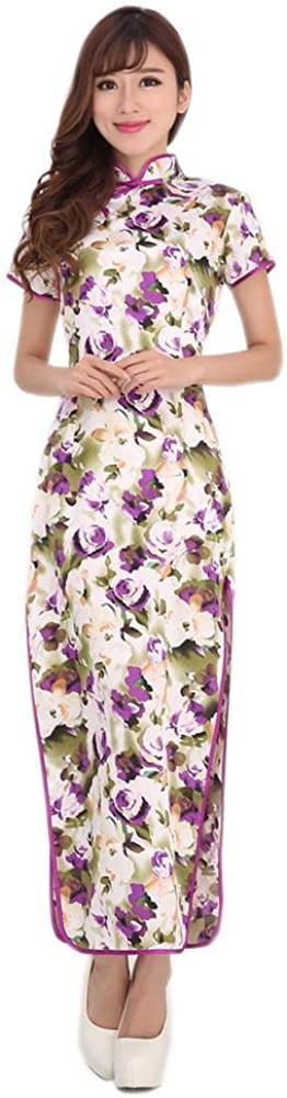 Picture of Panda Superstore BT-CLO1045024-EMILY03103 Stylish Floral Print Long Qipao Dress&#44; Purple - Medium