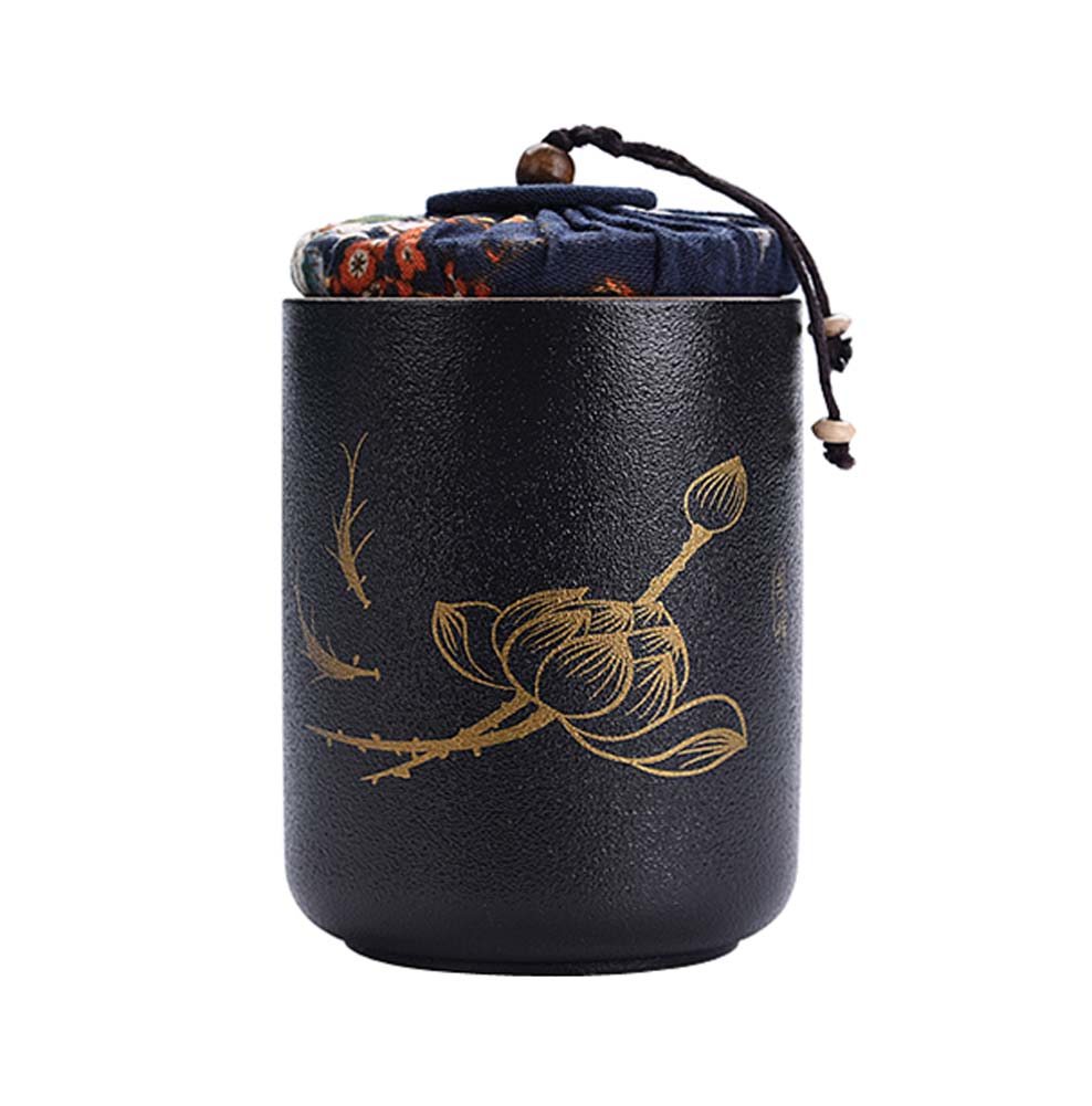 Picture of Panda Superstore KS-HOM3744111-ALAN01688 Chinese Style Ceramic Tea Caddy Loose Tea Canister for Home Office - Black