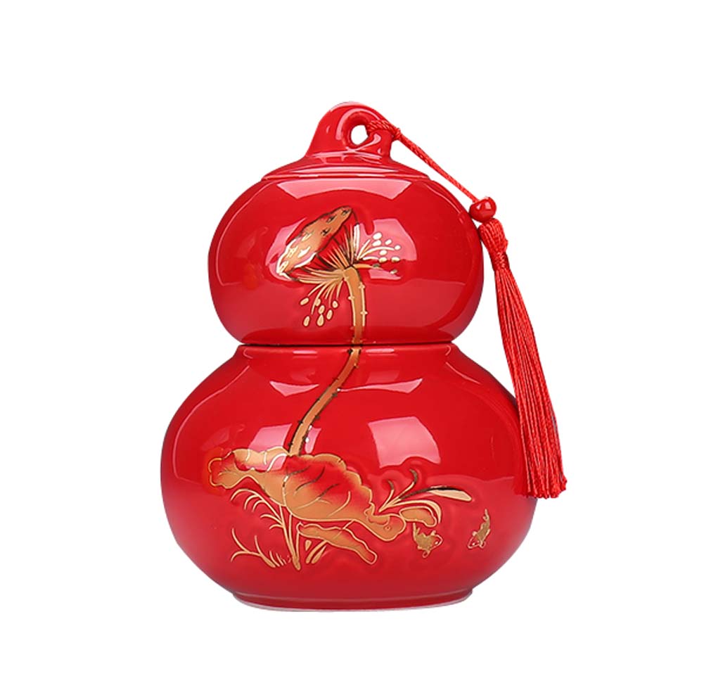 Picture of Panda Superstore KS-HOM3744111-ALAN01692 New Gourd Shaped Ceramic Tea Coffee Container Tea Storage Jar Tea Canister, Red