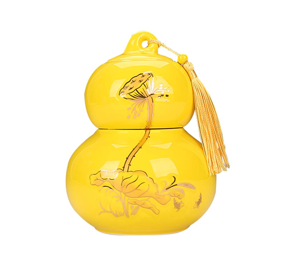Picture of Panda Superstore KS-HOM3744111-ALAN01693 New Gourd Shaped Ceramic Tea Coffee Container Tea Storage Jar Tea Canister, Yellow