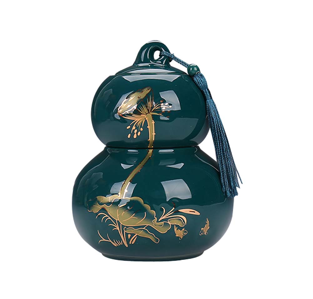 Picture of Panda Superstore KS-HOM3744111-ALAN01694 New Gourd Shaped Ceramic Tea Coffee Container Tea Storage Jar Tea Canister, Blackish Green