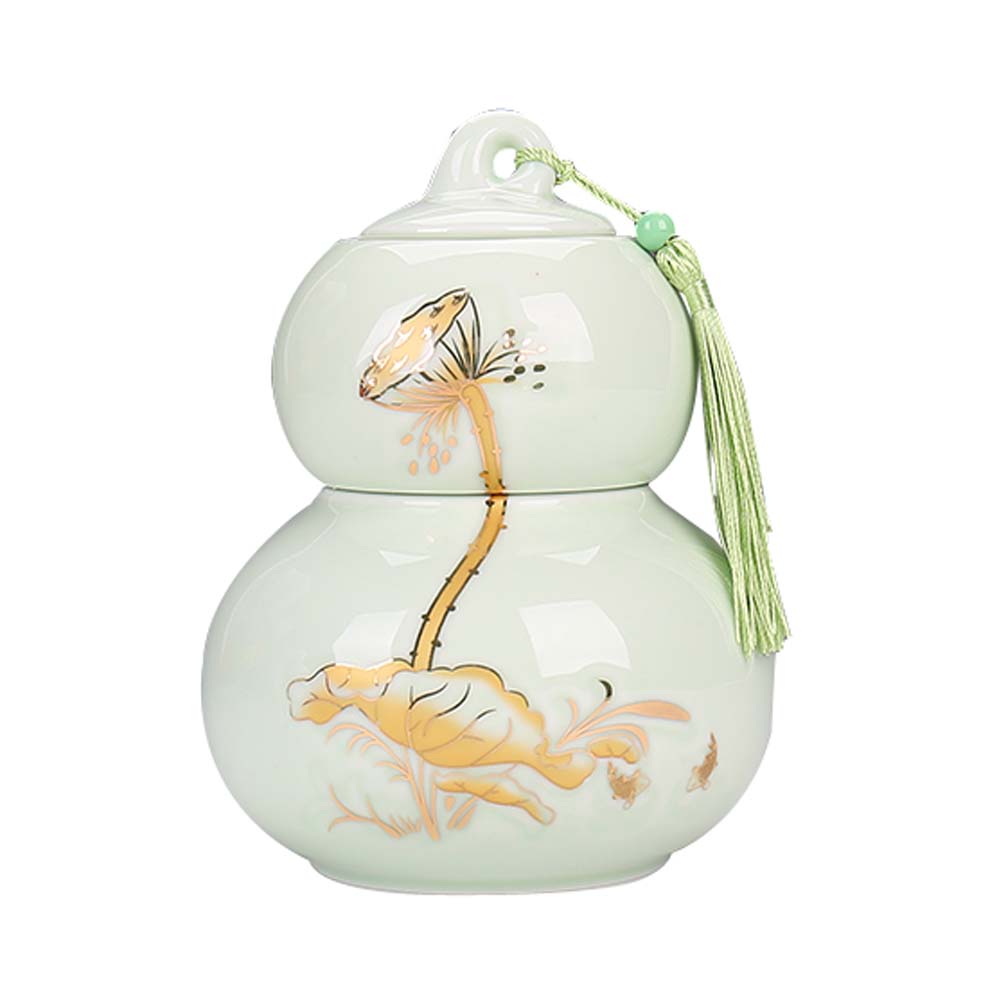 Picture of Panda Superstore KS-HOM3744111-ALAN01695 New Gourd Shaped Ceramic Tea Coffee Container Tea Storage Jar Tea Canister, Light Green