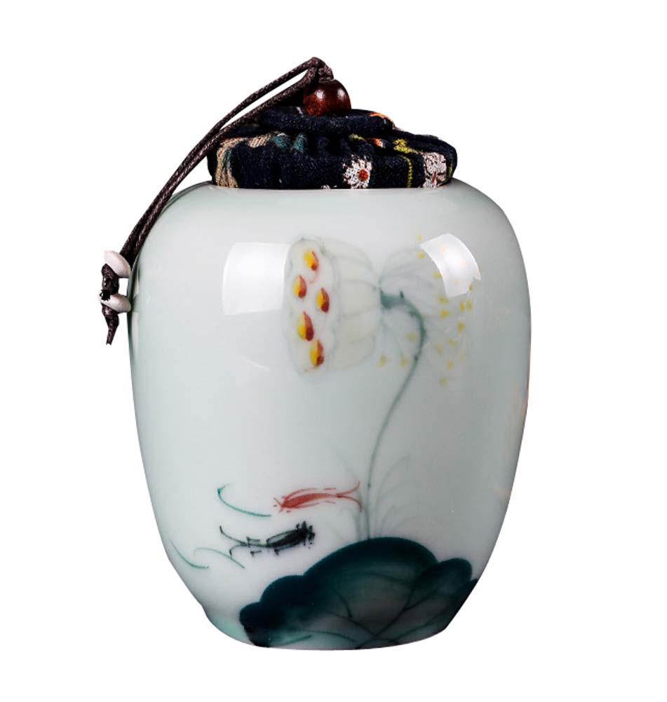 Picture of Panda Superstore KS-HOM3744111-ALAN01696 Beautiful Lotus Ceramic Canister Storage Jar Tea Container for Loose Tea A