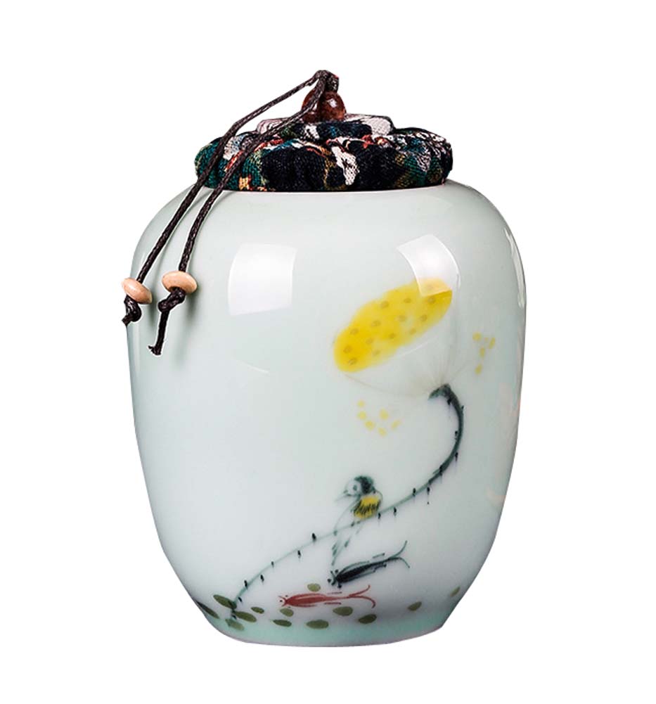 Picture of Panda Superstore KS-HOM3744111-ALAN01697 Beautiful Lotus Ceramic Canister Storage Jar Tea Container for Loose Tea B