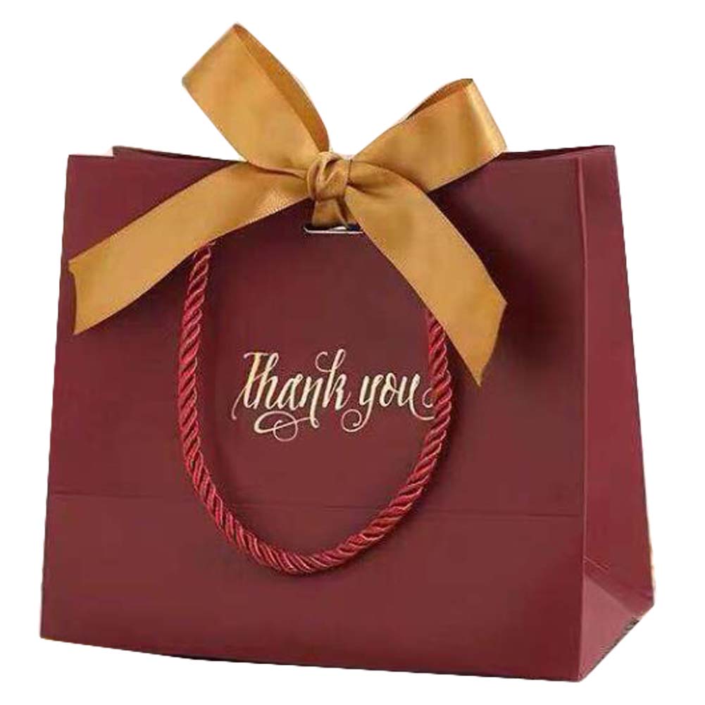 Picture of Panda Superstore PF-HOM303686011-DORIS00207-RP Kraft Paper Party Favor Boutique Gift Bags with Gold Ribbon, Wine Red - 6 Piece