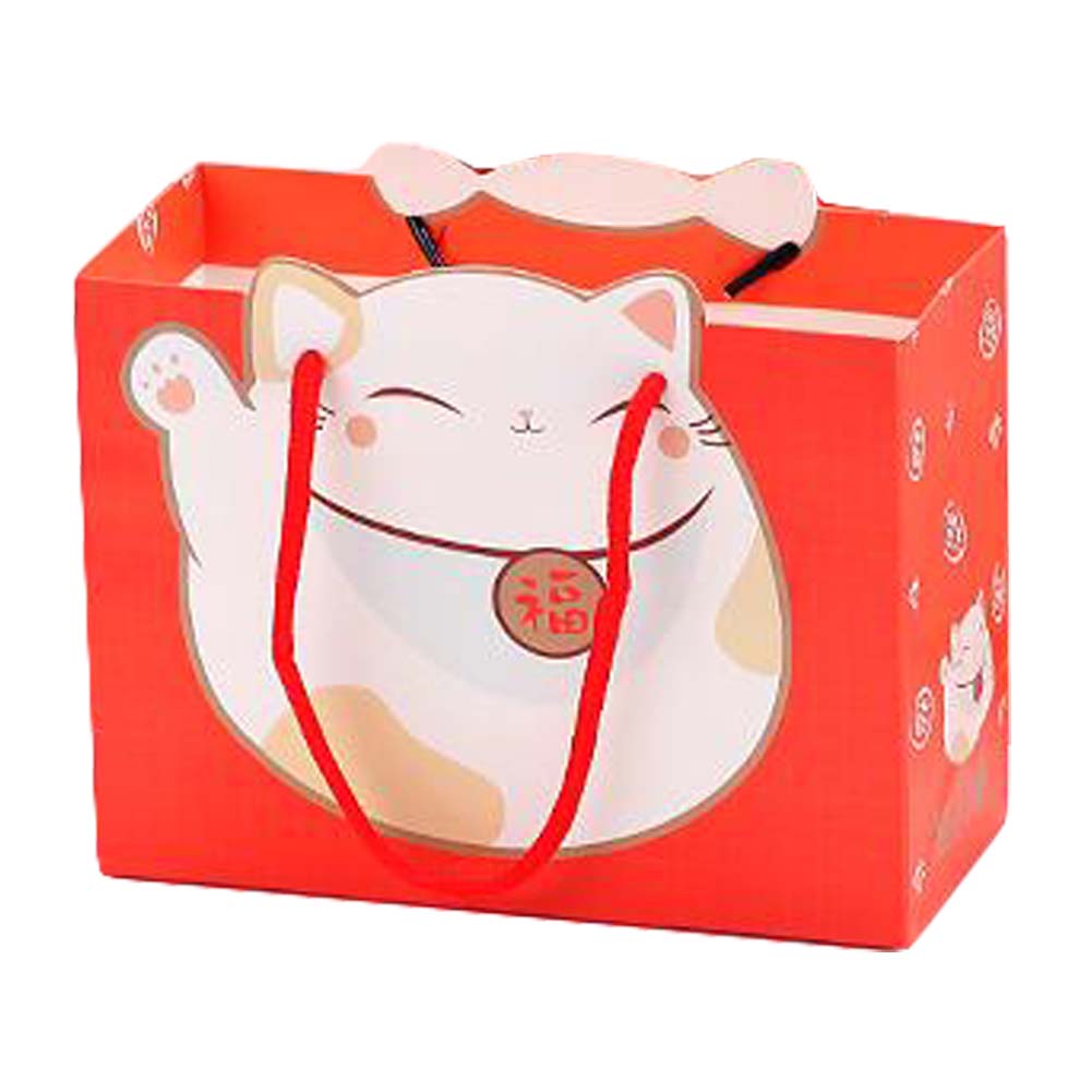Picture of Panda Superstore PF-HOM303686011-DORIS00218-RP Fortune Cat Kraft Paper Small Boutique Party Favor Gift Bags, Red - 10 Piece