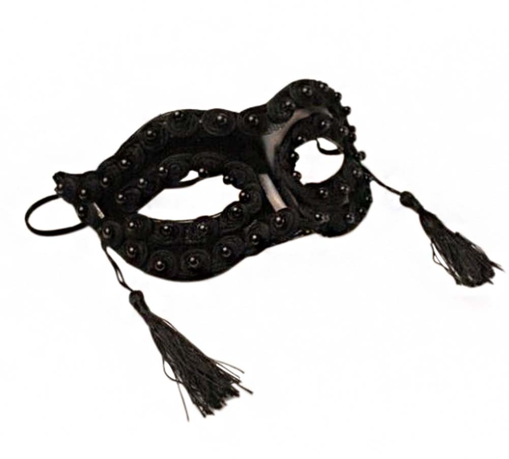 Picture of Panda Superstore PF-TOY2229578011-KELLY00074-RP Black Flowers Deecorative Masquerade Mask with Tassels Halloween Mardi Gras Masks