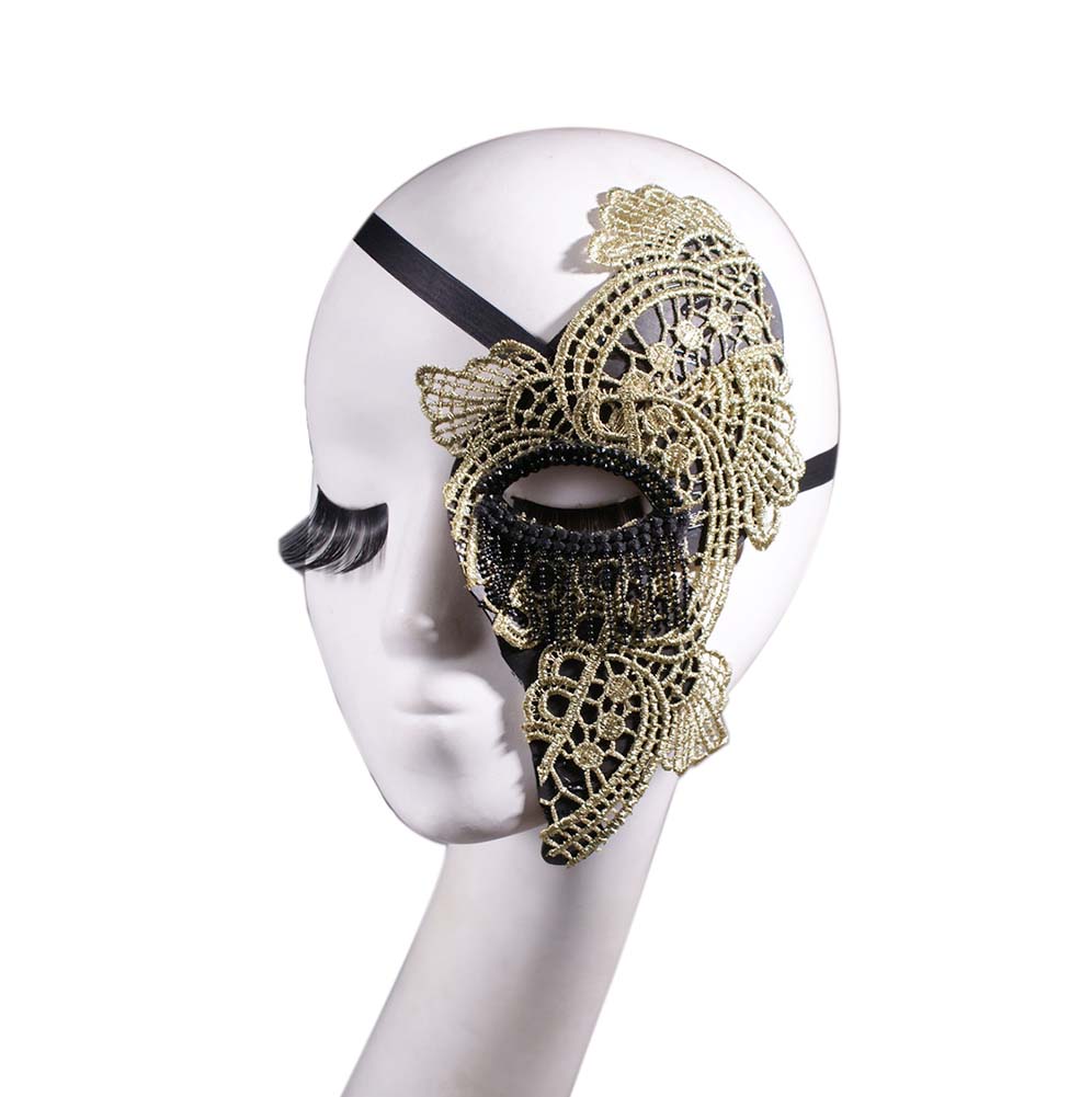 Picture of Panda Superstore PF-TOY2229578011-KELLY00362-RP Vintage Black & Gold Lace Half Face Masquerades Mask for Halloween Mardi Gras Party