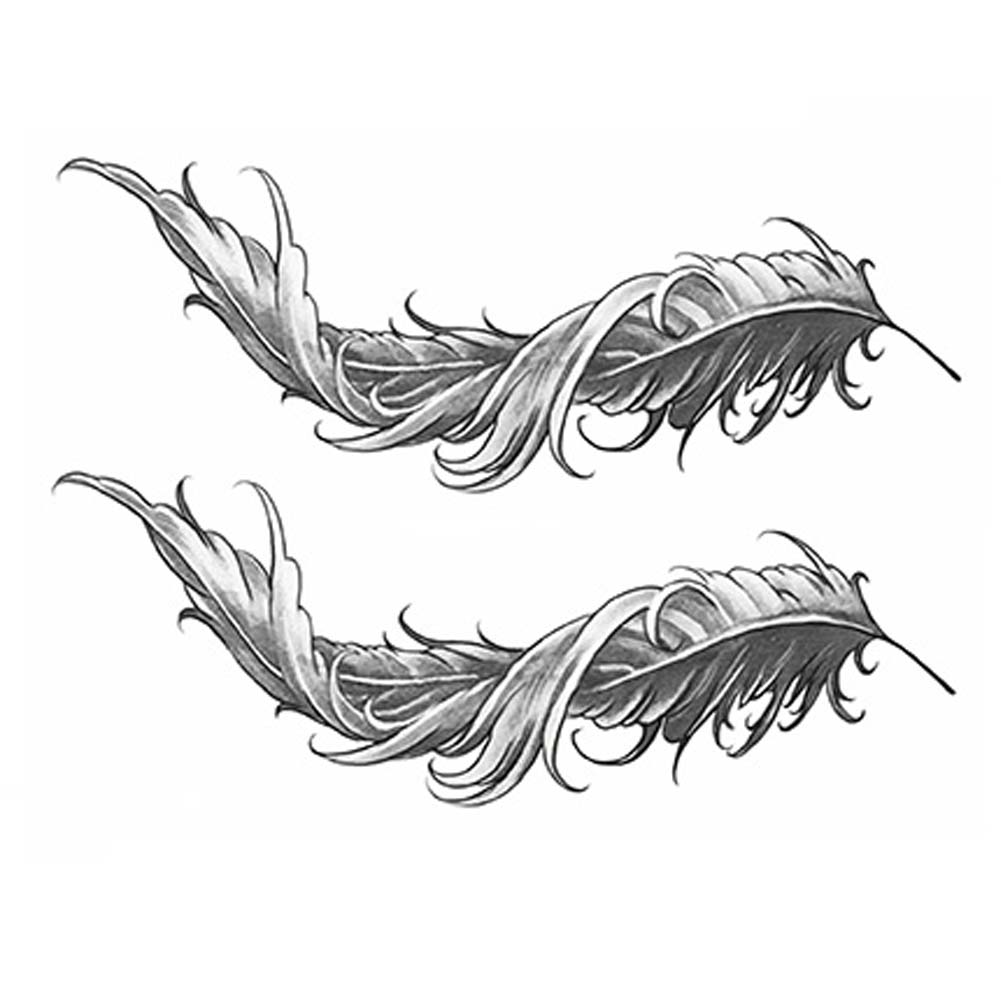 PL-BEA6344642011-DORIS00251-RP Black Feather Simulation Waterproof Abdomen Temporary Women Makeup Art Tattoo Sticker - 2 Sheets