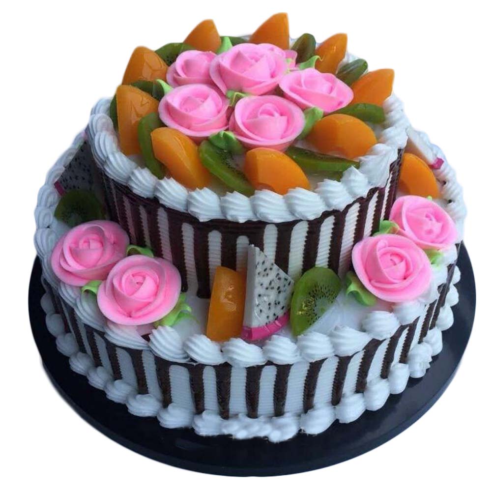 Picture of Panda Superstore PF-HOM10844426011-DORIS01066-RP 10 in. Artificial Double-layer Cake Simulation Rose Fruit Birthday Cake Replica Prop Party Decoration