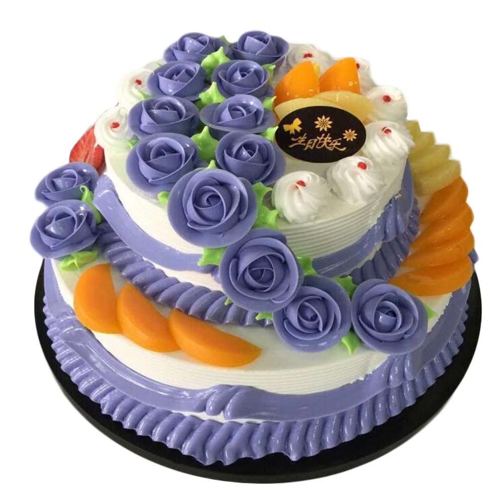 Picture of Panda Superstore PF-HOM10844426011-DORIS01068-RP 10 in. Artificial Double-layer Cake Simulation Purple Rose Birthday Cake Food Model Replica Prop Party Decoration